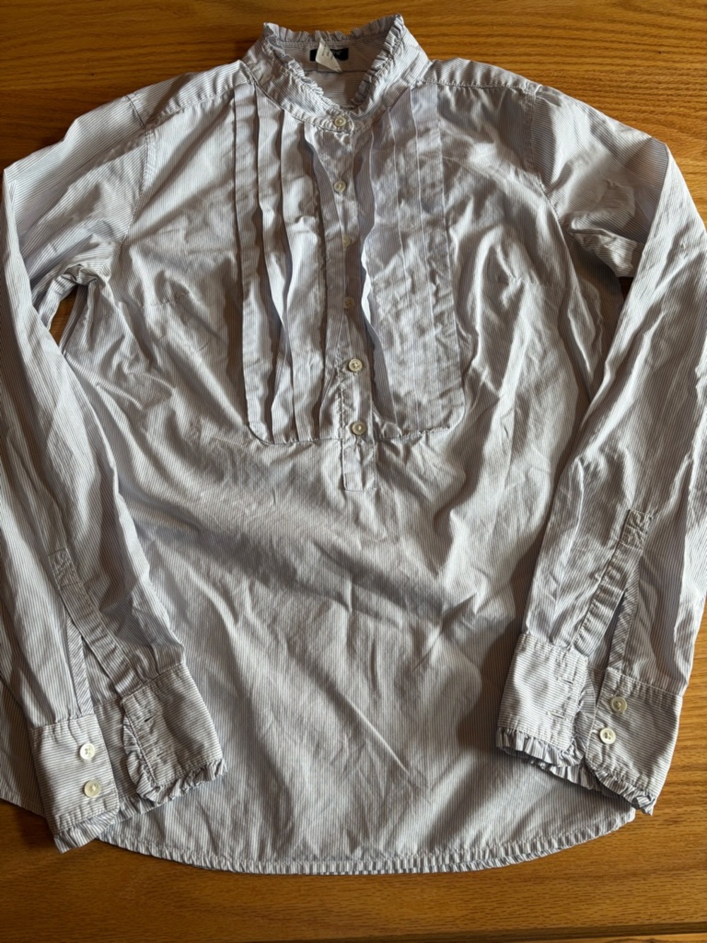 J Crew Women’s Long Sleeve Blue And White Pinstripe Tuxedo Style Blouse S